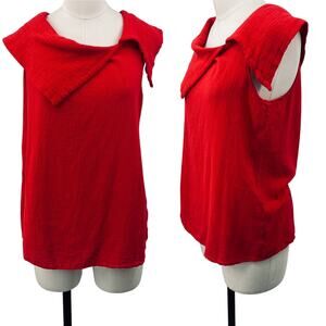 Oh My Gauze Cotton Top Asymmetrical Collar Neckline Sleeveless Woven Red NEW S/M